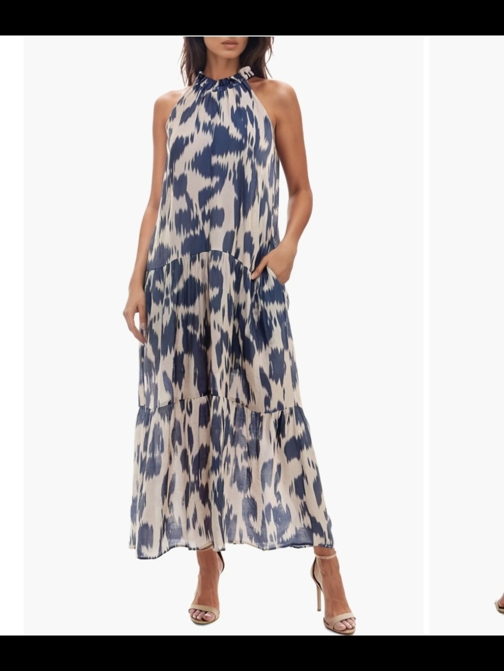 Socialite Abstract Print Sleeveless Halter Tiered Maxi Dress Size S